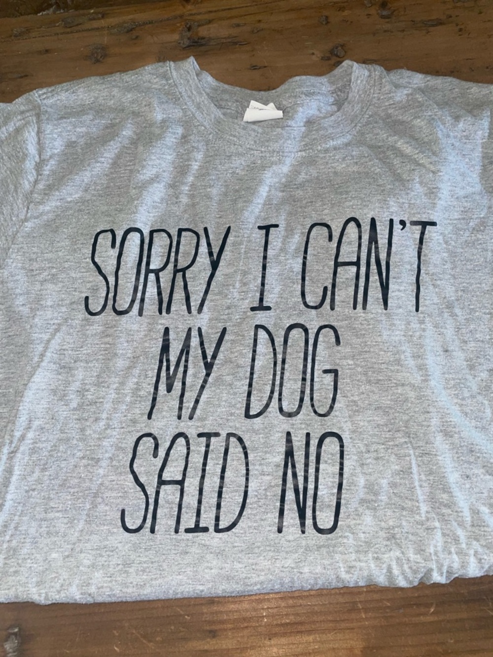 Gildan Gray Tee with Black "Sorry I Can't My Dog Said No" Print